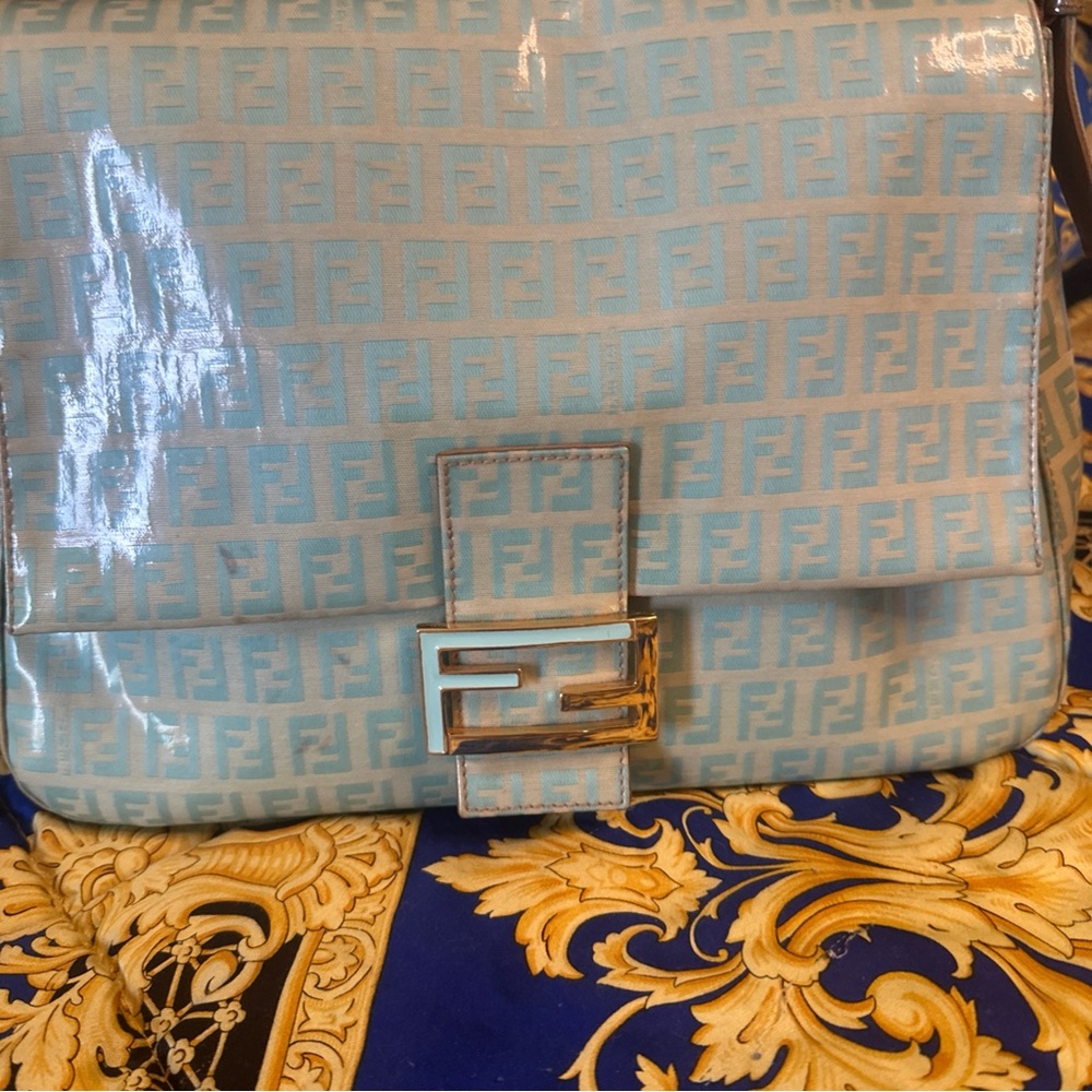 Fendi Zucchini MamaBaguette Patent FF Logo Shoulder Bag Vintage